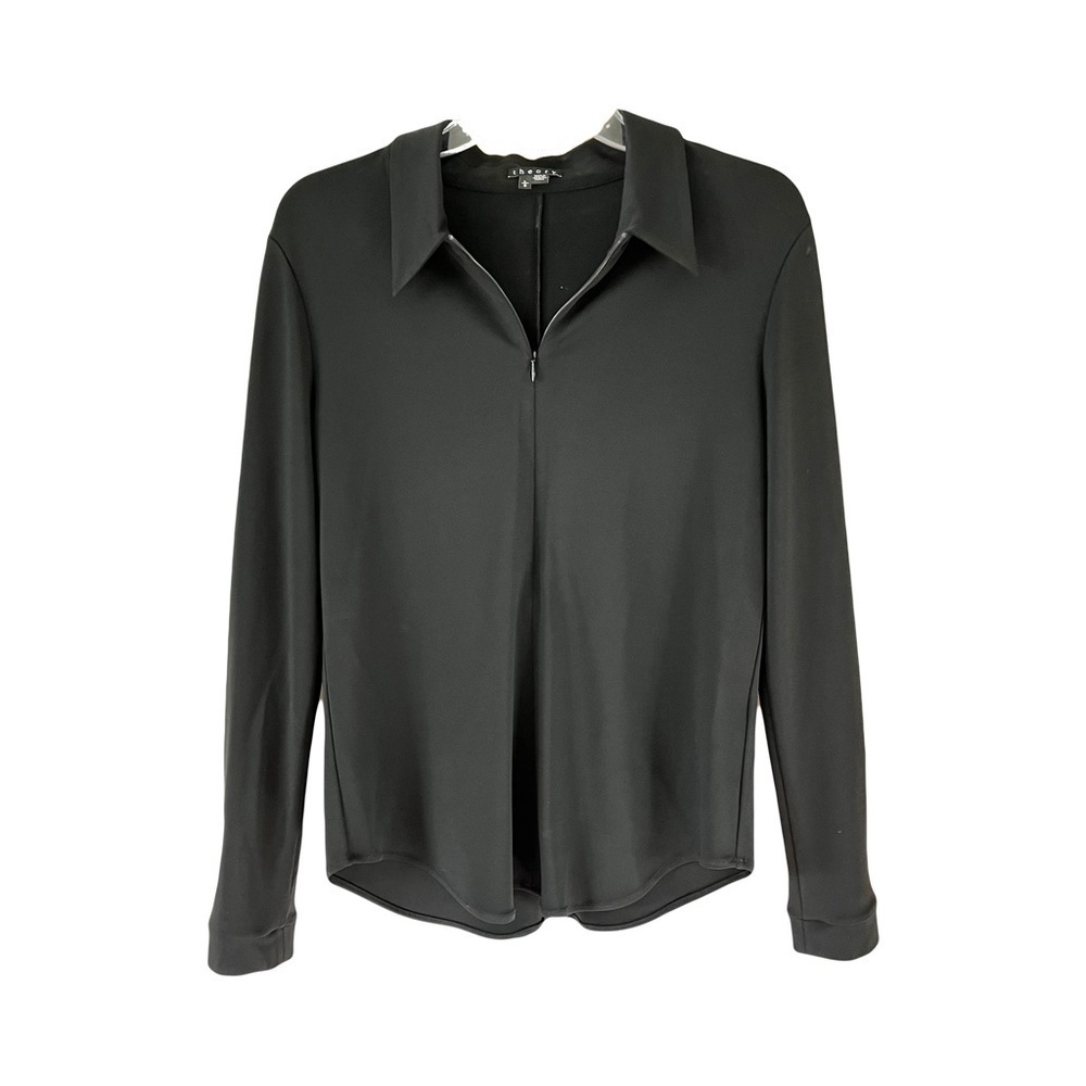 Theory | Luxe Black Matte Jersey Siox Half Zip Long Sleeve Top, Large
